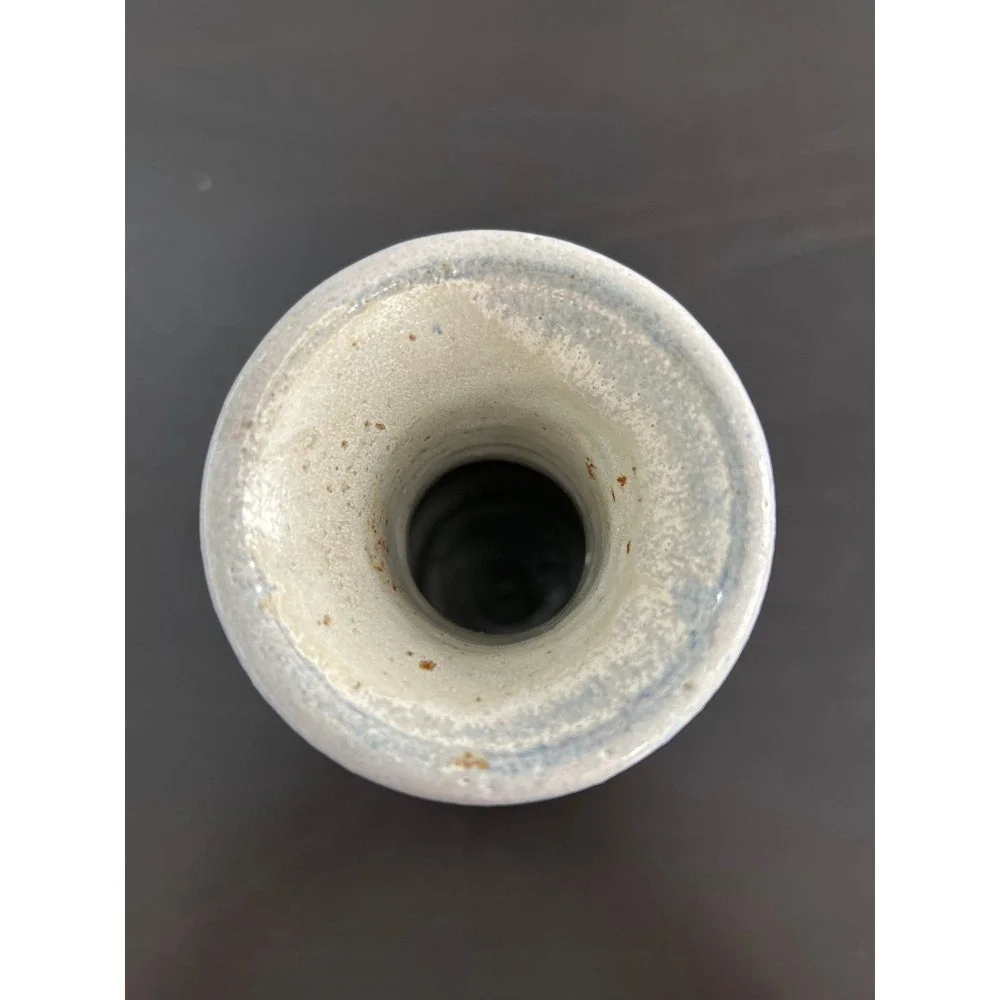 Studio Pottery Blue White Speckled Salt Glaze Bud Vase Signed Artisan Stoneware